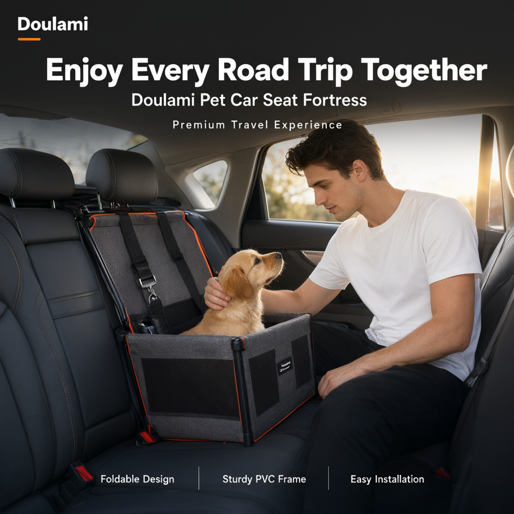 Doulami Dog Car Seat, Dog Car Booster Seat for Small Medium Dogs 5-15 lbs, Foldable Front Seat Safety with Sturdy PVC Tube Frame, Breathable Mesh, Grey