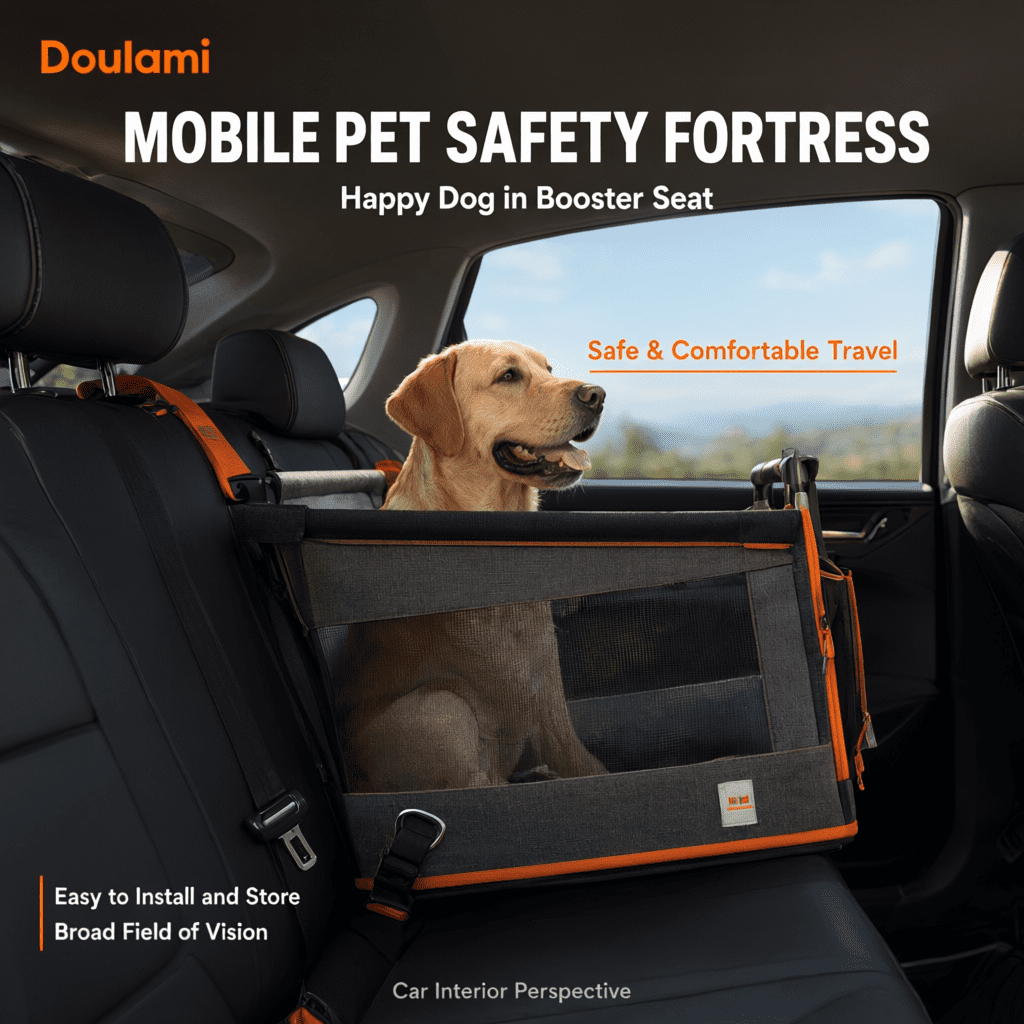 Doulami Dog Car Seat, Dog Car Booster Seat for Small Medium Dogs 5-15 lbs, Foldable Front Seat Safety with Sturdy PVC Tube Frame, Breathable Mesh, Grey
